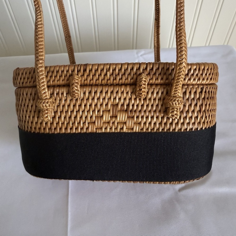 Lisi Lerch Bosom Buddy Bag Mini Straw Starfish Black Ribbon Rattan Handbag Purse - Picture 14 of 14